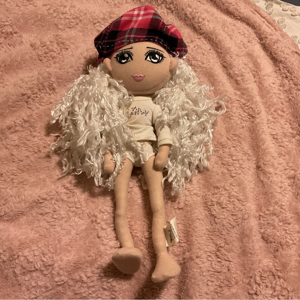 Plaid Beret Doll with White Hair
